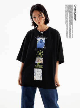 CryingCenter 烫钻雪人照片排版趣味T恤情侣休闲宽松 哭喊中心