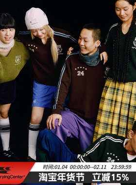 CryingCenter 软糯v领亲肤条纹刺绣学院足球毛衣 哭喊中心