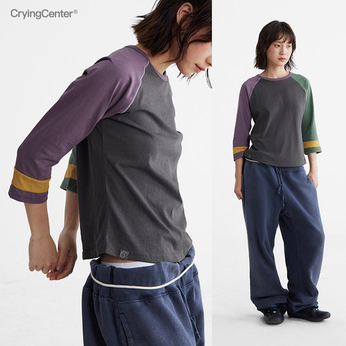CryingCenter 拼色插肩七分袖T恤内搭 中性款 哭喊中心