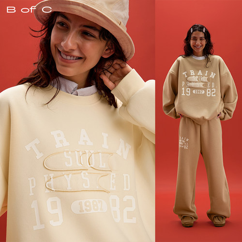 CryingCenter联名bofc 加绒毛毡TRAIN做旧复古圆领卫衣