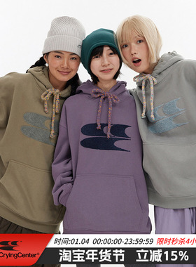 CryingCenter 秋冬连帽毛巾绣logo彩点抽绳加绒加厚卫衣 哭喊中心