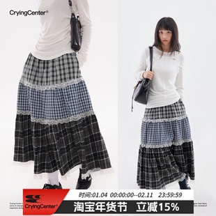 CryingCenter 经典格纹花边撞色拼接蛋糕裙 哭喊中心