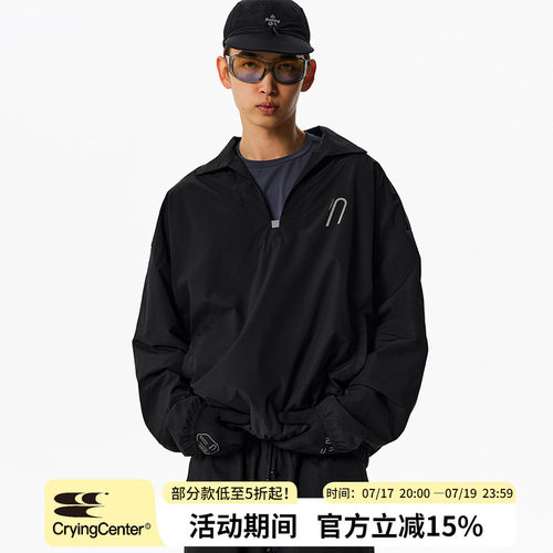 CryingCenter 短宽廓形感翻领运动卫衣 秋冬训练套头衫 哭喊中心