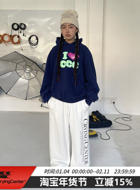 CryingCenter 爱心i love ccc 连帽套头卫衣休闲百搭情侣哭喊中心