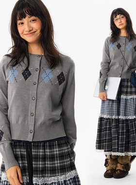 CryingCenter 菱形格休闲百搭针织开衫 哭喊中心