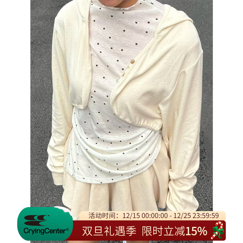 CryingCenter连帽纽扣短款长袖上衣休闲宽松开衫 哭喊中心