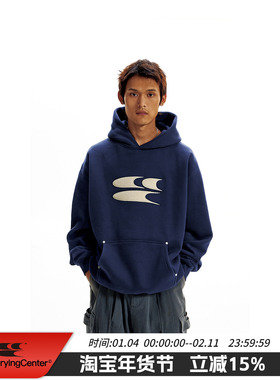 CryingCenter 蓝蓝毛呢叠叠立体经典3clogo加绒卫衣 哭喊中心