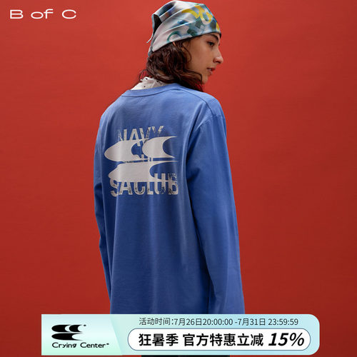 CryingCenter联名bofc 洗水做旧褪色字母宽松长袖seaclub