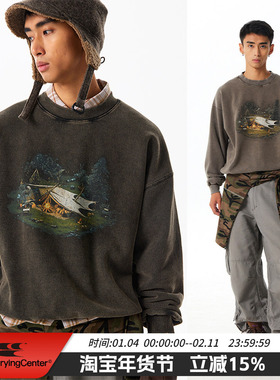 CryingCenter 抓绒水洗篝火帐篷野营复古圆领卫衣 男女款哭喊中心