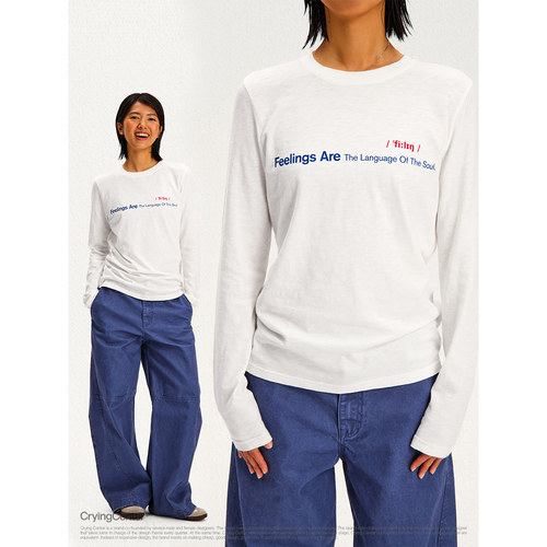 CryingCenter 竹节棉软糯字母印花长袖宽松chill 正肩基础 tee