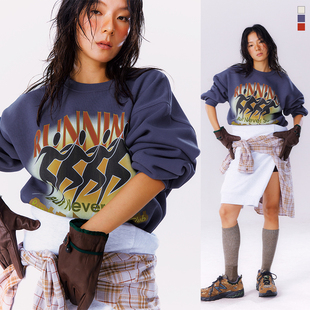 CryingCenter夜跑俱乐部做旧复古裂纹印花宽松加绒卫衣 男女款