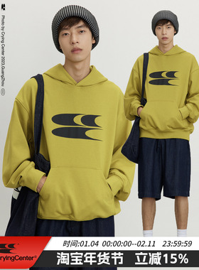 CryingCenter经典姜黄LOGO 3C连帽长袖卫衣秋冬 橡皮粉 哭喊中心