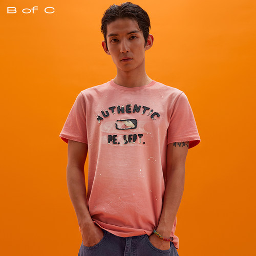 CryingCenter联名bofc 复古洗水晒褪字母T恤合身短袖