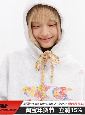 CryingCenter 手绘花园3c抽绳加绒连帽卫衣 哭喊中心
