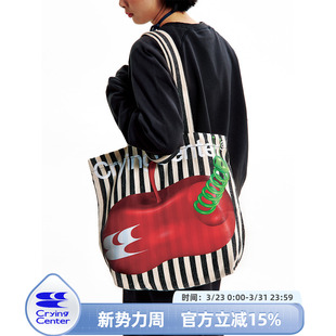 大容量大学生情侣托特包 苹果杀手条纹 哭喊中心 Center Crying