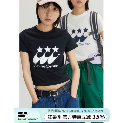 CryingCenter 多色彗星印花千禧纯棉圆领辣妹修身短款T恤哭喊中心