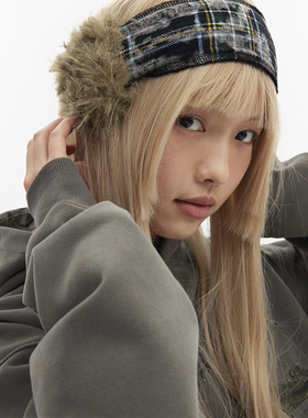 CryingCenter 流浪毛毛耳罩格纹发带双面带 哭喊中心