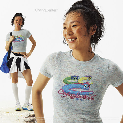 CryingCenter 哭喊3C蛇年系列 浅灰蓝透气彩纱 修身运动短袖T恤