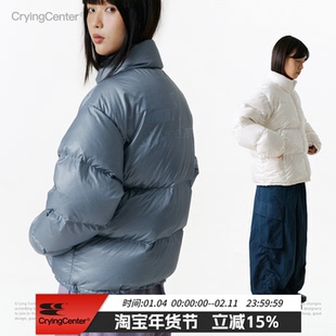 CryingCenter 雾霾蓝浅白半透感短身羽绒服经典logo款 哭喊中心