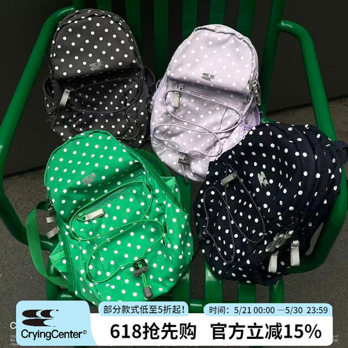 CryingCenter波点尼龙野餐登山包防泼水户外双肩书包小号中号