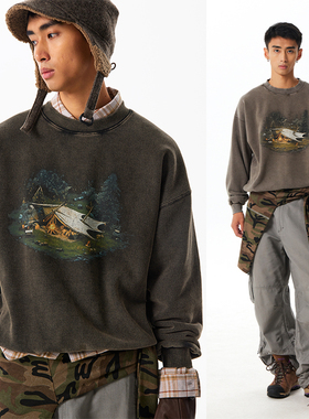 CryingCenter 抓绒水洗篝火帐篷野营复古圆领卫衣 男女款哭喊中心