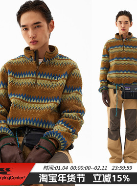 CryingCenter 循环图案摇粒绒立领抽绳套头卫衣 哭喊中心