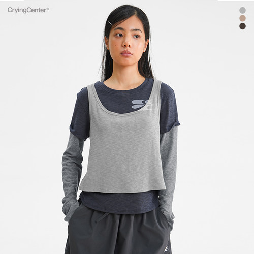 CryingCenter复古撞色竹节棉假三件拼接叠穿背心长袖韩系混搭女款