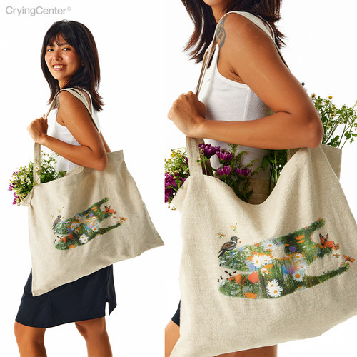CryingCenter 3C花鸟大容量亚麻帆布袋  哭喊中心