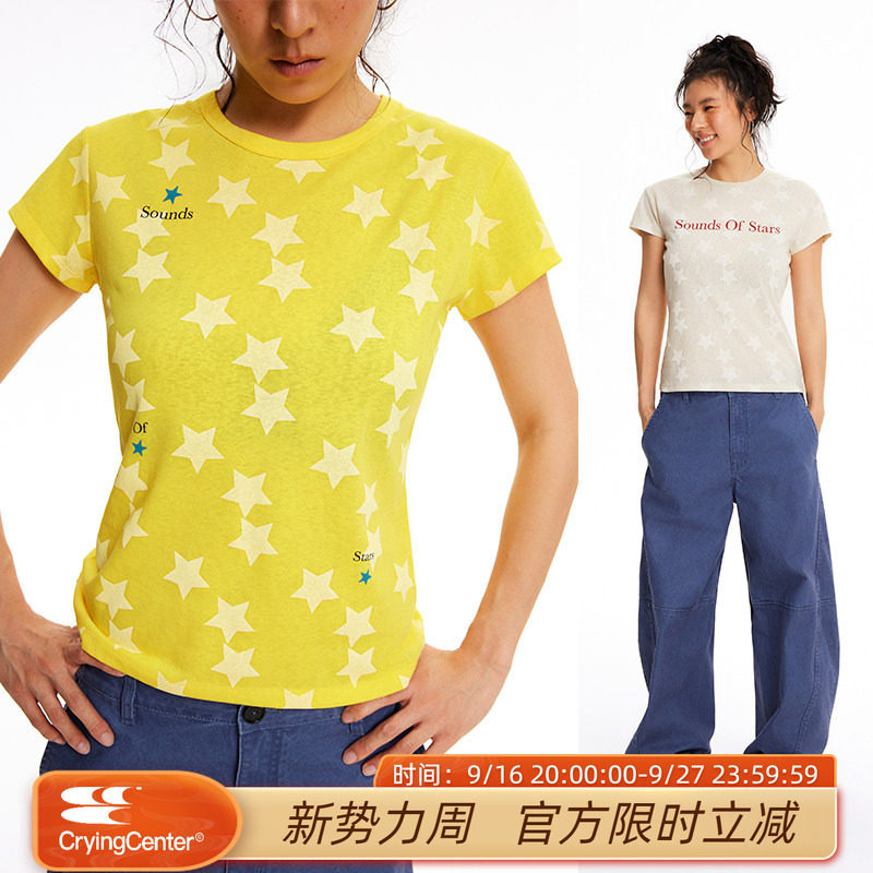 CryingCenter 满天星圆领星星印花正肩雪花棉软糯圆领短袖图片