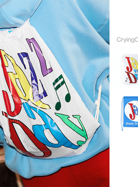 CryingCenter  JazzDay透白湖蓝字母印花超轻束口双肩包 哭喊中心