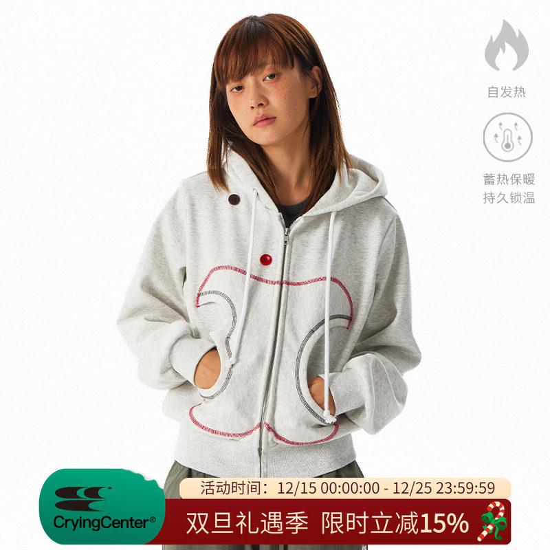 CryingCenter 3c苹果口袋女短拉链薄绒卫衣 男女款 哭喊中心