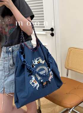 高圆圆同款日系小众ball chain环保布袋刺绣尼龙轻便少女感购物袋