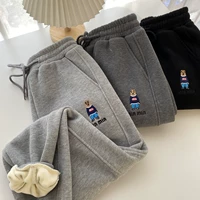 Флисовые зимние штаны для отдыха, в корейском стиле, с вышивкой, с медвежатами