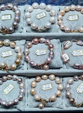 [直播专享]巴洛克皱巴手链大颗异形天然淡水珍珠个性彩色粉紫