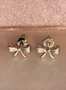 LLab s925 精致复古迷你立体蝴蝶结耳钉纯银养耳洞耳环礼物