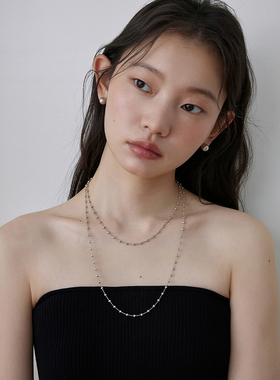 LLab 通体s925银 意大利进口精工车花银珠豆豆项链可调节叠戴素链