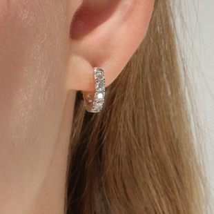 LLab s925 简约高质感双面镶钻进口高火彩满钻耳圈耳钉