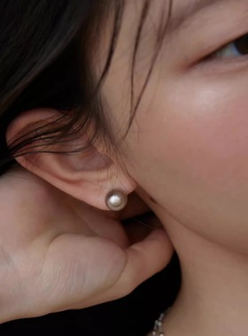 LLab s925银简约百搭10mm拉丝工艺圆球耳钉原创设计金银球耳环