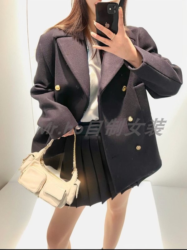 2023秋冬miu家同款西服领大小个子羊毛尼子加厚大衣外套