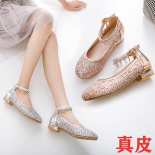 法国MIWEIKE 儿童高端高跟鞋水晶鞋钢琴表演女童皮鞋公主鞋礼服鞋