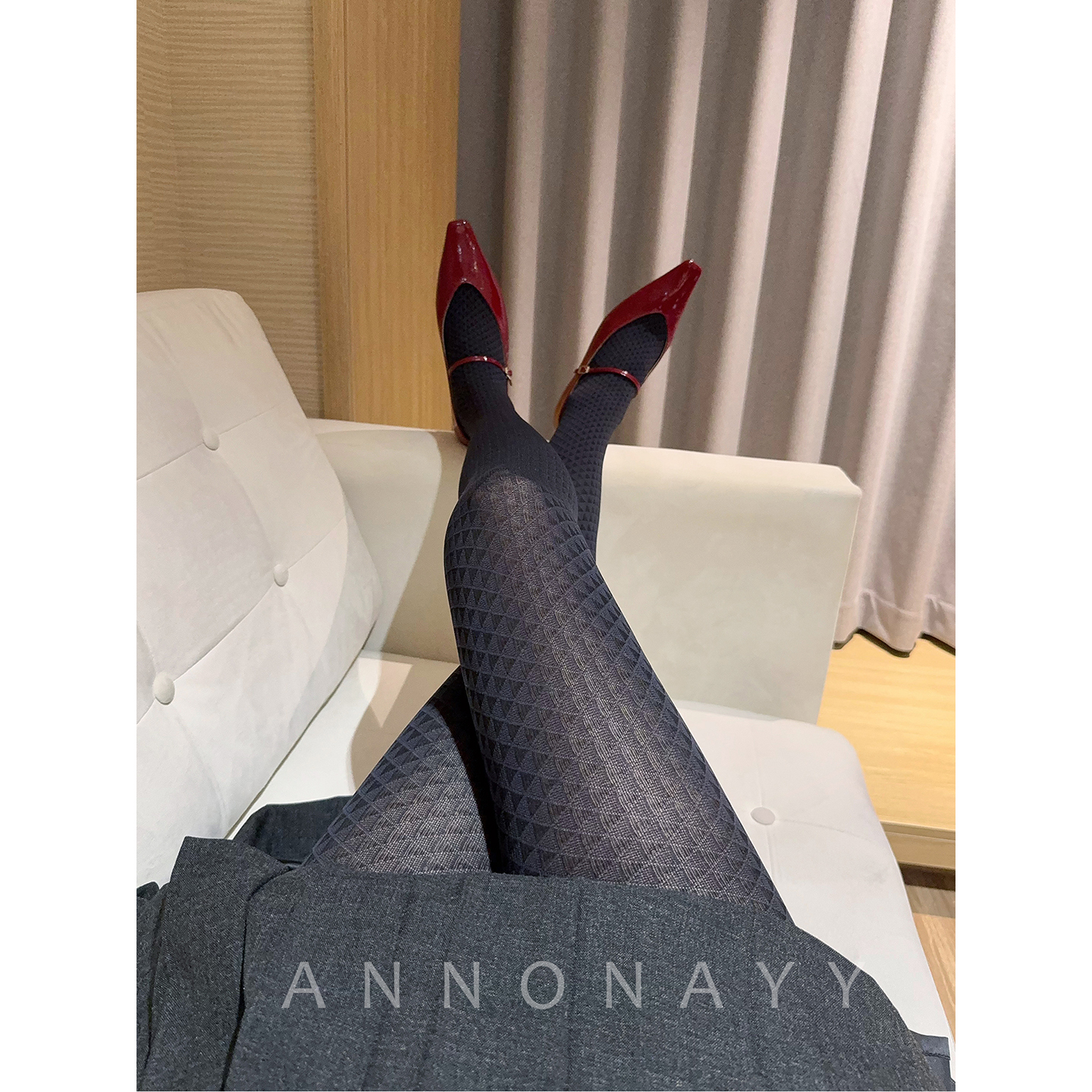 波兰进口MARILYN 60D三角拼色提花连裤袜春秋柔软高弹打底袜大码