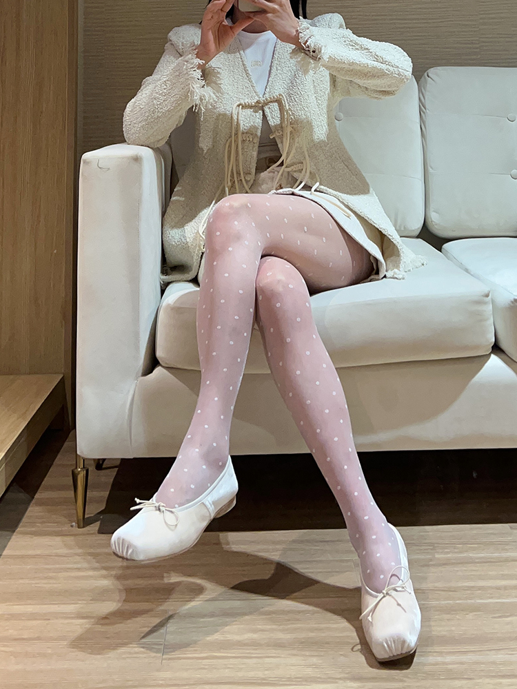 法式波点复古连裤薄款黑丝