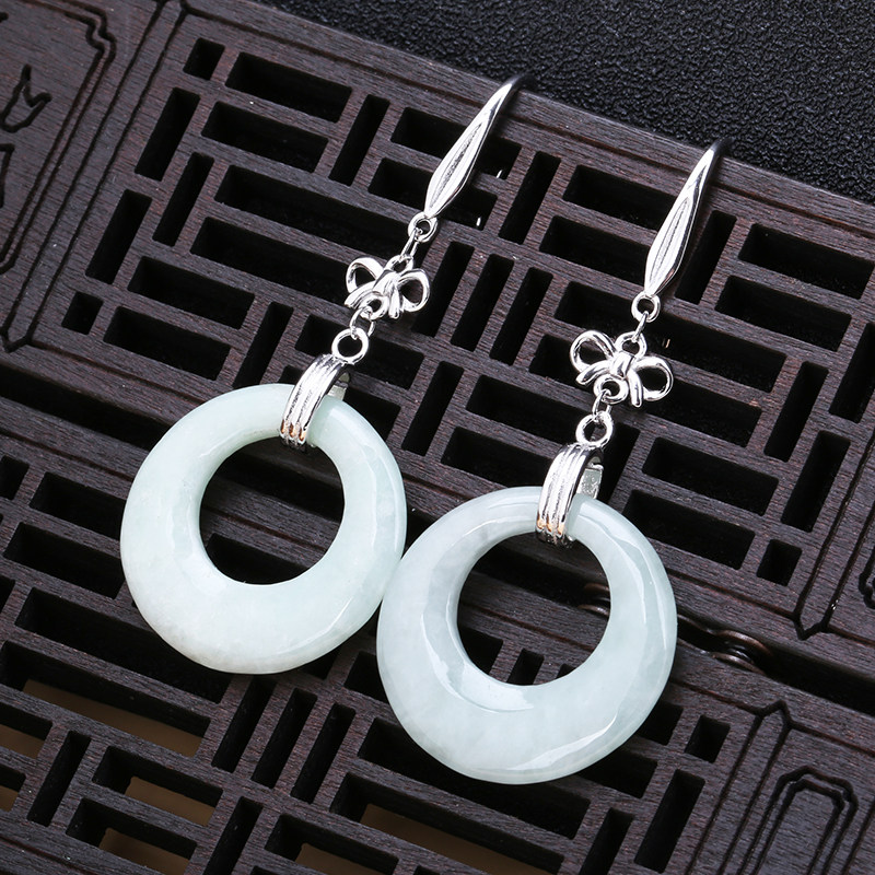 S925纯银耳钩玉坠扣翡翠圆环扣diy玉器耳坠碧玉吊坠扣玉圈耳环扣