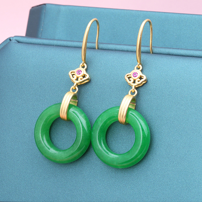 S925纯银耳钩夹扣玉环扣小平安扣耳饰扣DIY圆环扣头玉圈耳环套扣