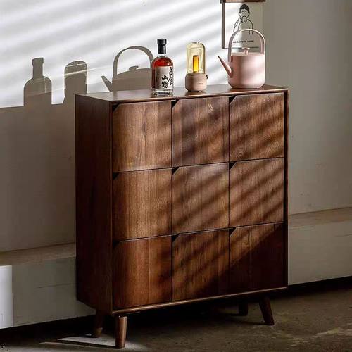 北欧黑胡桃木实木斗柜储物柜客厅