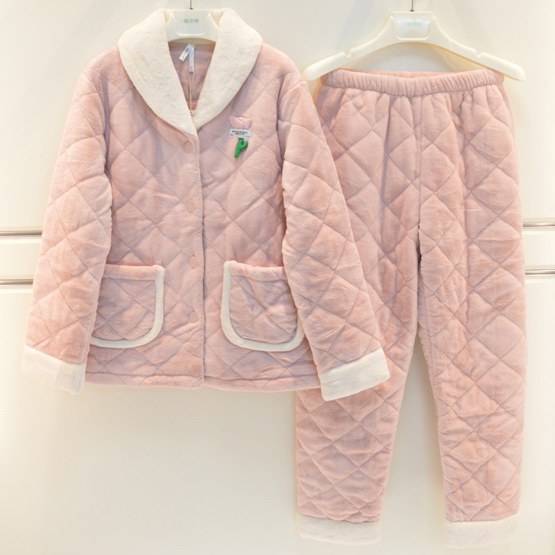 安之伴睡衣2026冬季女士玉狐绒三层加厚夹棉果子领保暖棉袄家居服