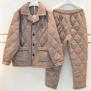 安之伴睡衣季男士梭织磨毛格子大方三层加厚夹棉保暖棉袄家居服