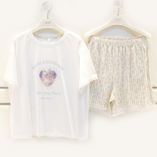 妮可雅睡衣2026夏季 家居服 女士40支奥力纯棉素色卡通可爱梭织短裤