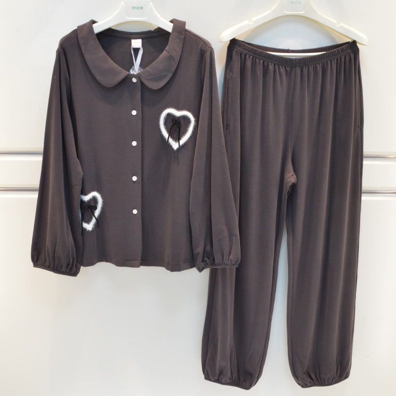 伊姿娇娜睡衣秋季女士莫代尔棉甜美可爱淑女学生长袖宽松家居服套