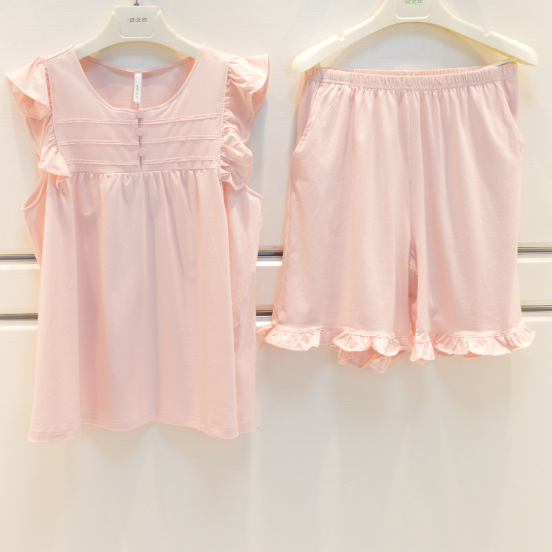安之伴睡衣2025夏季女士纯棉针织娃娃领可爱淑女短袖短裤家居服套